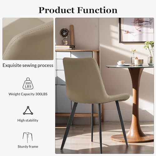 Image of Modern Dining Chairs Set of 8, PU Leather Dining Room Chairs, Upholstered Kitchen Chairs with Ergonomic Backrest & Sturdy Metal Legs, Perfect for Dining Room, Living Room, Khaki