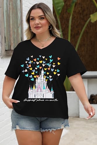 Image of NANYUAYA Plus Size Magic Shirts for Women Castle Kingdom Graphic Magical T Shirt Cute Holiday Princess Tee Vacation Tops