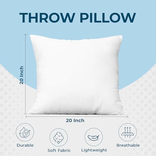Image of Utopia Bedding Throw Pillows, 20x20 Pillow Inserts, Pack of 1, White | Down Alternative Throw Pillow Inserts, Couch Pillows for Indoor Decor, Plush & Supportive, Decorative Cushion for Sofa, White