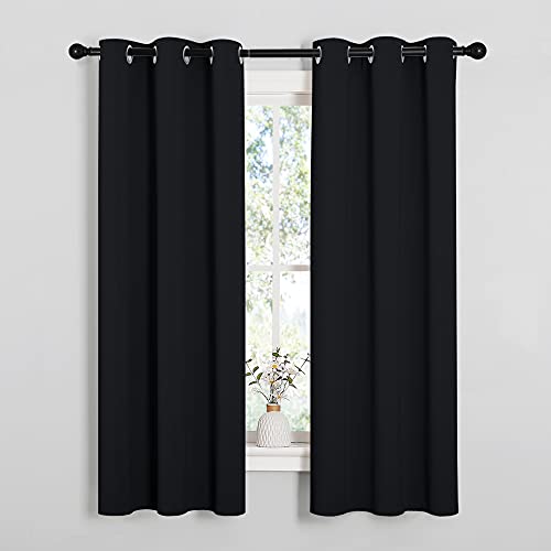 Image of NICETOWN Living Room Blackout Curtains and Drapes, Black Solid Thermal Insulated Grommet Blackout Drapery Panels for Window (2 Panels, 34 inches Wide by 63 inches Long, Black)