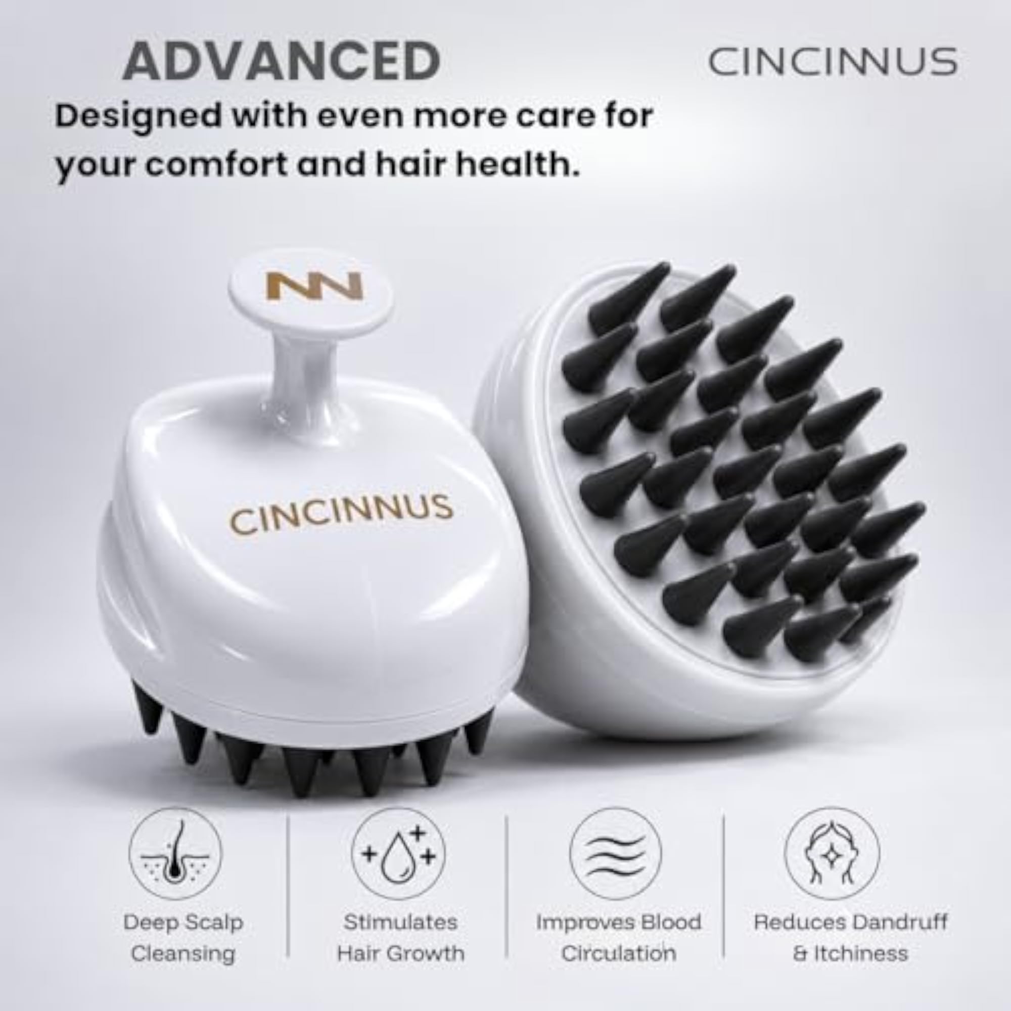 Round Scalp Massager & Shampoo Brush, White