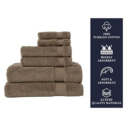 Classic Turkish Towels,Luxuriöses Handtuch-Set für Badezimmer, 100% türkische Baumwolle, schnell trocknend, weiche und saugfähige Badetücher, Amadeus Kollektion,6-teiliges Set (Deep Taupe) – Bild 4