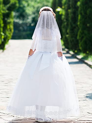 Geyoga 2 Pcs Girls First Communion Veil Gloves Catholic Set White 1st Communion Accessories for Kids Wedding Church Baptism4