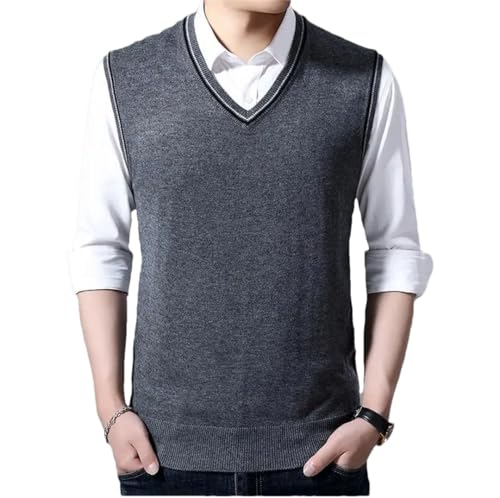 Men Color Sweater Vest Cashmere Sweaters Wool Pullover V-Neck Sleeveless Knitted