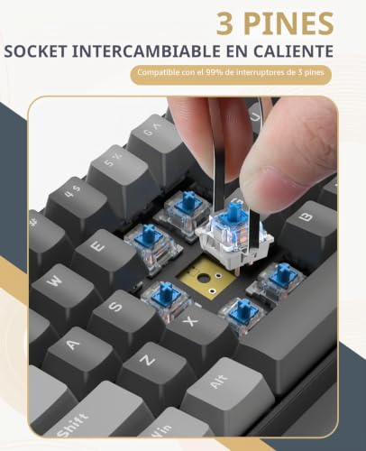 Teclado mecánico inalámbrico de 68 teclas gris oscuro K68 layout americano 5