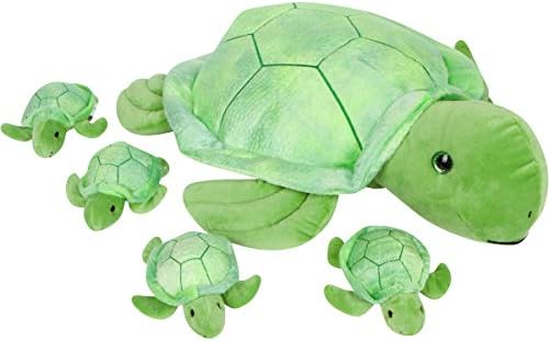 PixieCrush Plush Turtle Toy Set for Girls - Stuffed Turtle with 4 Babies - Sea Animal Pillows and Plushies - Soft and Cuddly Stuffed Animal Toys - Ideal Gift for Kids - Stuffed Animals with Babies