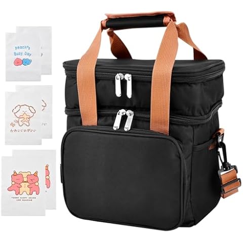 NSVJVY Lunch Box for Men Women, Double Deck Insulated Lunch Bag, Large Leak Proof Tote Cooler, Expandable Leakproof Reusable Lunch Cooler for Work, Office, Picnic, Pink(COLOR:Black) Cover