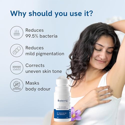 Image of 4% Aha Bha Underarm Roll On 50ml | 2% Lactic Acid, 1% Mandelic Acid, 1% Salicylic Acid | Controls Odour & Reduces Pigmentation | 0% Alcohol & 0% Aluminium | Flora Fragrance