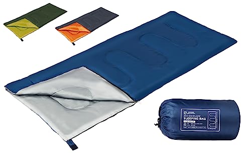 CROSS COUNTRY Envelope Sleeping Bag for Adults & Kids, Warm & Lightweight, for Camping, Hiking, Festivals, 180x75cm (71x29.5 in) 200GSM, Full Length Zipper, Blue & Grey