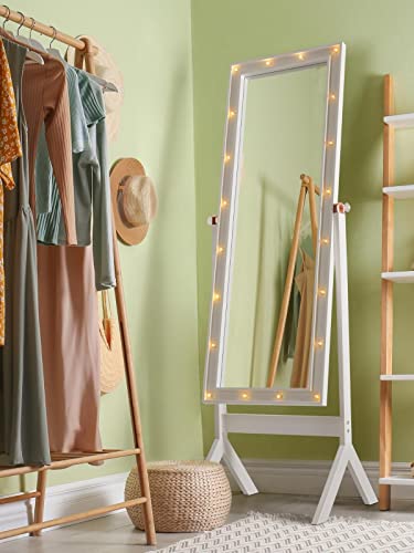 Luxfurni Floor & Full Length Mirrors, Large Free Standing Body Mirror With Lights, Tall Cheval Mirror For Bedroom (White) #TOP6