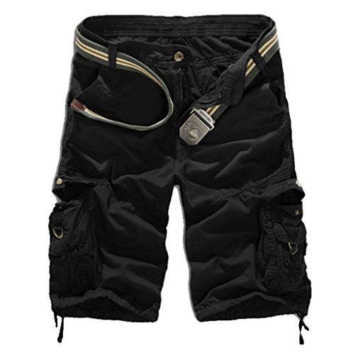 Elonglin - Pantalones cortos para hombre, estilo casual, de algodón, para el verano, pantalones cortos de ocio, pantalones cortos (sin cinturón) Negro 36 ES