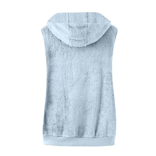 Zip Up Hoodie Women Fleece Fuzzy Vest Sherpa Warm Oversized Jackets Sky Blue L - image 4