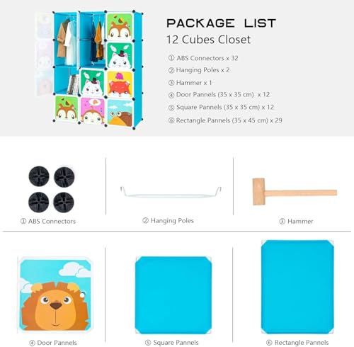 Image of Mevigo Foldable Plastic Wardrobe for Clothes - 12- Door Baby Cupboard for Clothes Storage, Wardrobe for Kids, Plastic Almirah, Collapsible Wardrobe for Kids Livingroom & Home (Blue- E3, 12- Door)