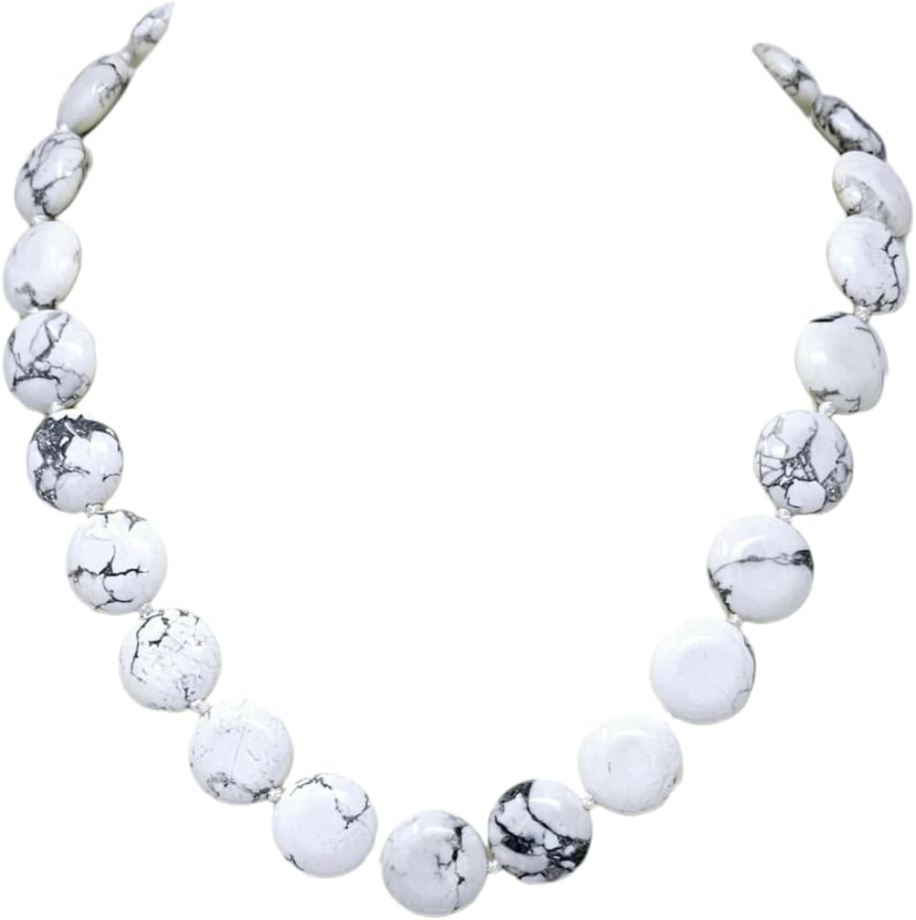 Handmade Beaded Necklace for Women and Girls | 16mm Round Disc Shape Beads Natural Gemstones Healing Crystal Jewellery Necklace