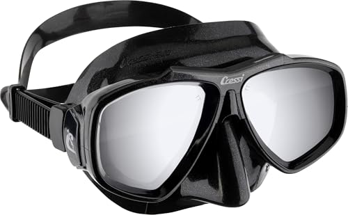 CRESSI Focus Mask Black/Spectra Mirrored Lenses Silver Máscara de Buceo de Talla Única Unisex, Compatible con un Posible Lentes Graduadas OPCIONAL/compra separado, Negro/Lentes Espejadas Spectra Plata