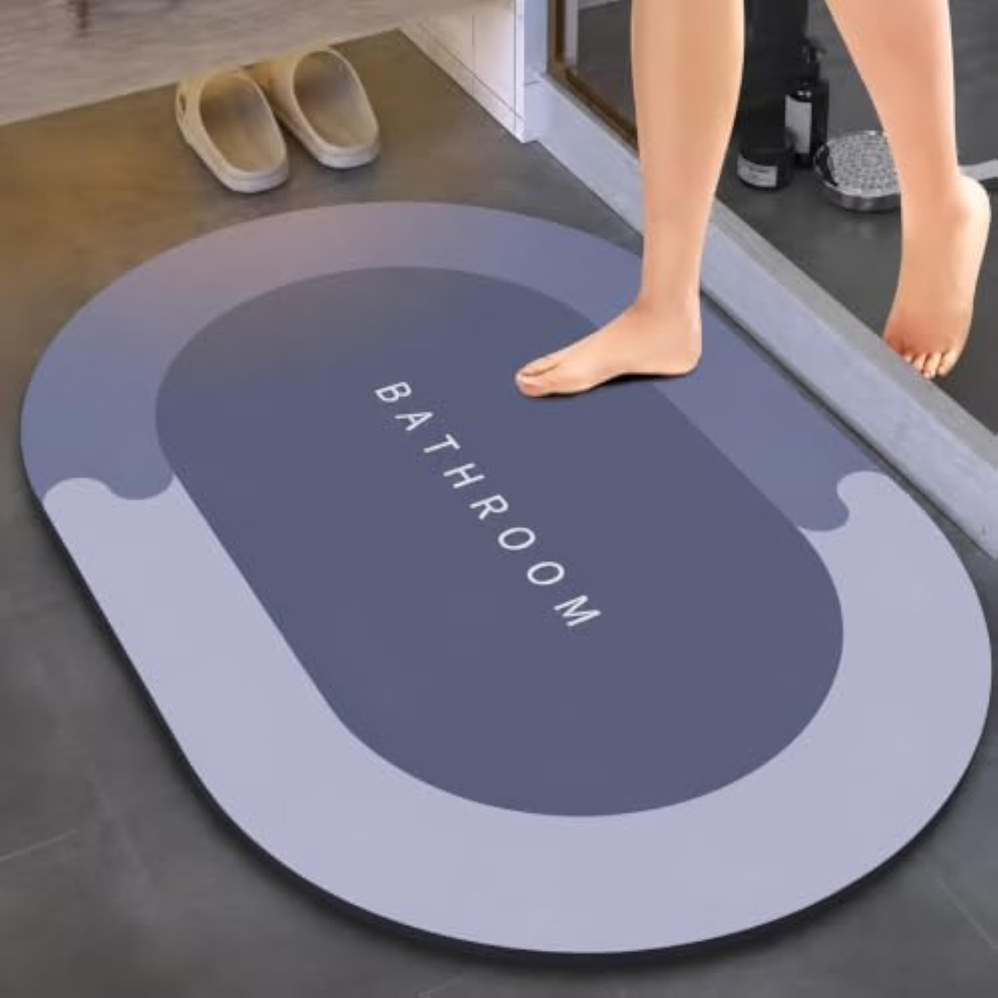 Super Absorbent Oval Bathroom Bath Mat, Grey