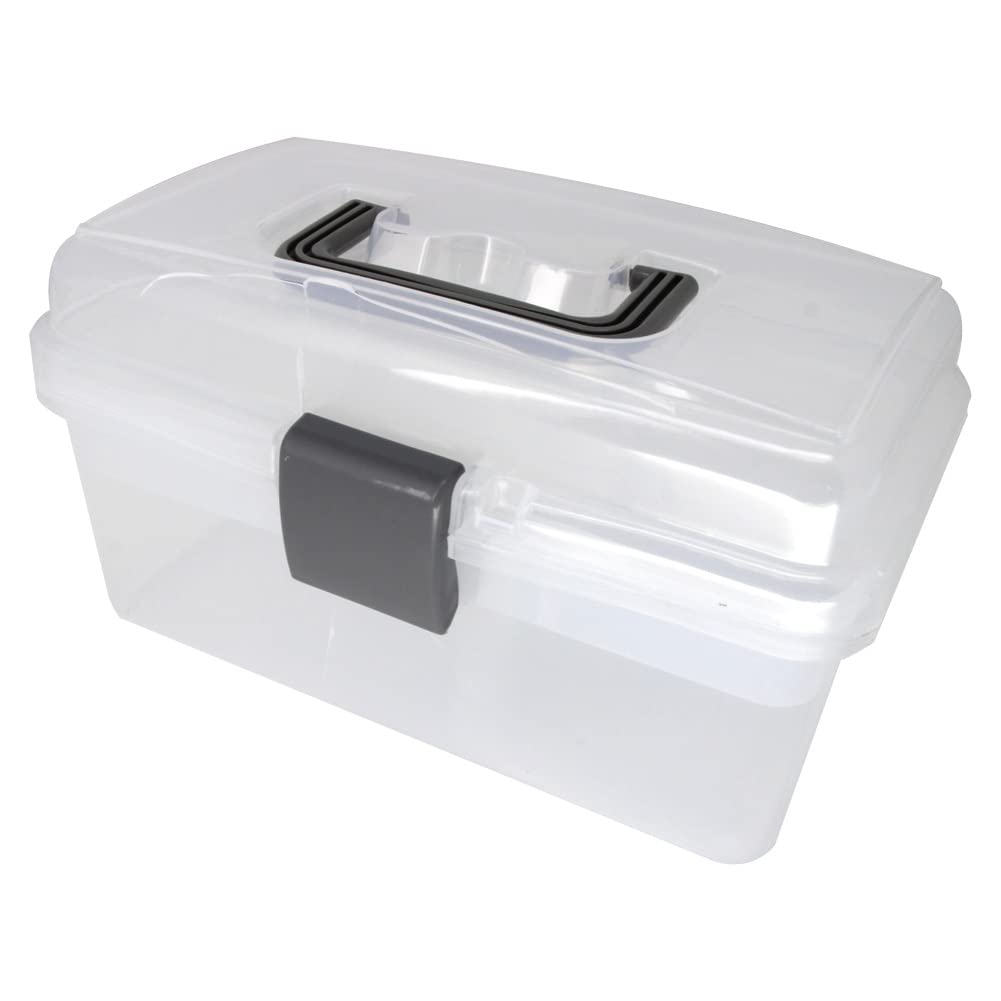 Yinpecly Portable Folding Tool Box,Multipurpose Crafts Supply Storage for Art Crafts Cosmetic Nail Polish Stationery Ornaments 260x165x140mm Fully Translucent 1Pcs