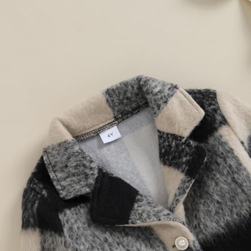 2PCS Baby Girls Plush Plaid Outfit Lapel Long Sleeve Fur Hem Button Jacket Shrug + A-line Skirt Sets3