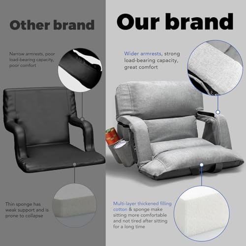 Wide Stadium Seats with Backs 2 Pack, Exclusive Sofa Style Design Extra Thick Bleacher Seats with Back and Cushion, 6 Reclining Positions - Ultimate Comfort for Sports Events (Grey, 22.5") by yeyeeyyee - Image 2