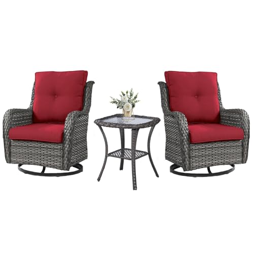 Belord Outdoor Swivel Rocker Wicker Chairs Set of 3, High