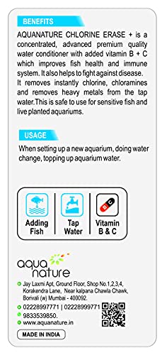 Image of AquaNature Chlorine Erase + Water Conditioner Concentrated Chlorine Remover +Vitamin B&C for Freshwater Aquarium (5Ltr)