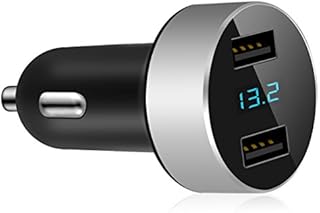 Dual USB Car Charger,4.8A Output,Cigarette Lighter Voltage Meter Compatible with Apple iPhone,iPad,Samsung Galaxy,LG,Google Nexus,USB Charging Devices,Silver