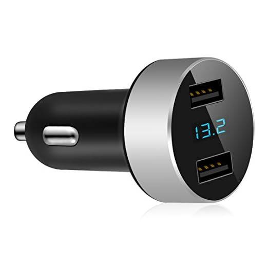 LIHAN Dual USB Car Charger,4.8A Output,Cigarette Lighter Voltage Meter Compatible with Apple iPhone,iPad,Samsung Galaxy,LG,Google Nexus,USB Charging Devices,Silver