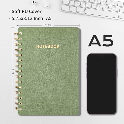Image of Spiral Notebook-5.75 inch x 8.125 inch College Ruled Journal with Inner Pockets and 160 Pages,PU Leather Cover Business Journal, Twin-Wire Binding Notebook Perfect for Office & Home School Supplies 3 pack ArmyGreen ReefBlue Black