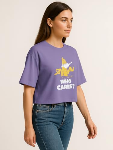 Image of HELLCAT Beige Printed Loose Fit Crew-Neck Crop T-Shirt for Women
