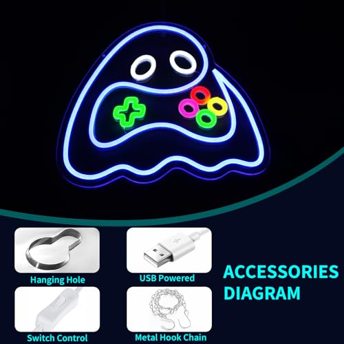 Image of Ghost Neon Sign, JGHTURIE Gamer Neon Signs for Wall Decor Gaming Light Up Blue Led Sign USB Powered Game Room, Man Cave Decor