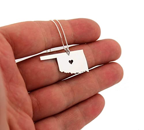 Oklahoma Necklace Sterling Silver State Necklace With Heart With Italian Box Chain, Best Gift For Friend - Personalize Name Hometown Gift #TOP2