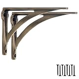 EDUWURXS Ironbridge Cast Iron Antique Brass Shelf Brackets | Heavy Duty Wall Brackets for Shelves | Rustic Supports for Kitchen, Living Room & Outdoor | 4x5.5 (Pack of 2)