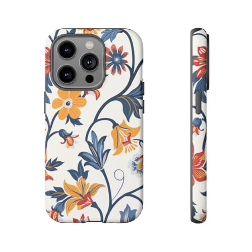 Coque iPhone 14 Pro rigide protection mate à motif fleur vintage bleue
