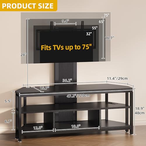 DWVO Black TV Stands for Living Room w/Power Outlet, TV Stand with Mount, LED Entertainment Center for 70/65/60 inch TV, Height Adjustable TV Console Cabinet, Black