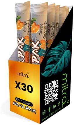 Mitra-9 Kava RelaxPaks – Botanical Beverage Powder with Kava Root Extract – Mood Enhancer – Promotes Natural Calm, Clarity, & Stress Relief – Convenient Individual Packs (Orange-Dreamsicle 30 Pk)