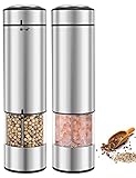 Electric Salt and Pepper Grinder Set Battery Operated, Automatic Refillable Stainless Steel Salt Gri
