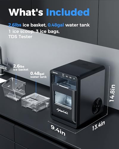 Image of CyberChill Nugget Ice Maker Countertop 44lbs Per Day Pebble Sonic Ice Makers Machine Chewable Pellet Ice with Self-Cleaning Removable Water Tank See Through Window for Home /Kitchen /Office