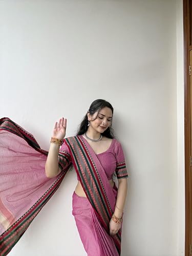 Image of DEVIKA TEXTILES Anuradha Pink Narayanpet Pure Cotton Saree | Comfortable & Stylish Saree for Women