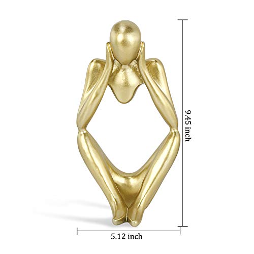 Trycooling Thinker Statue Resin Abstract Sculpture Thinker Man Statue Collectible Figurines Art Home Office Table Desk Bookshelf Decor (Gold, Focus)