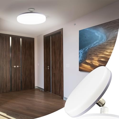 NCBCNB E27 UFO Garage Light Bulb 330W Equivalent Efficient 50W 9Inch 4000LM, LED Light Bulbs, 6500K Daylight White Light E27/26 Standard Base, 50000 Hours Lifespan for Hallway Bedroom Home Garage