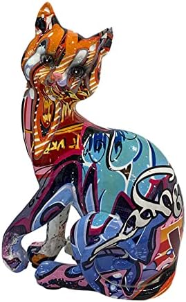 CXYANG Colorful Cat Statue,Creative Graffiti Art Multicolor Cat Figurine,Resin Indoor Home Decor Splash Color Animal Sculpture Ornament Kitten Figurine Modern Home Office Desktop Decoration (B)
