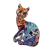 CXYANG Colorful Cat Statue,Creative Graffiti Art Multicolor Cat Figurine,Resin Indoor Home Decor Spl