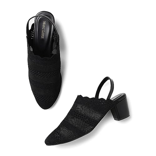 Image of Marc Loire Women's Knitted Round Toe Block Heel Mules for Casual and Formal Wear