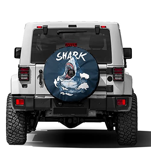 Image of Delerain Spare Tire Cover with Backup Camera Hole Shark Fish Wheel Covers Waterproof Dust-Proof UV Sun Universal Fit for RV Trailer RV SUV Truck (18 Inch for Diameter 32 inch-34 inch)