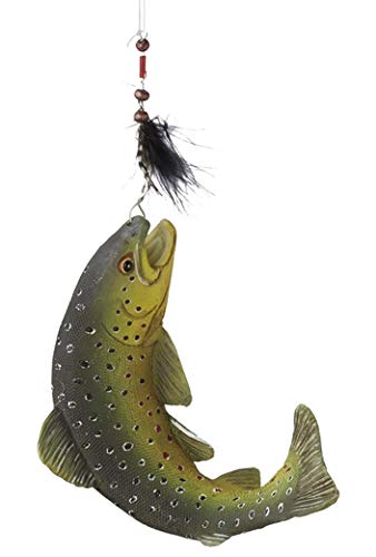 Resin Bass Fish on a Hook with Black Fly Hanging Christmas Tree Ornament