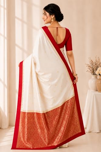 Image of Women's Glory Banarasi Satin Kanjivaram Saree Silver Zari Border Pure Soft Blend Silk Sari Kanchipuram Paithani Silk Party Wedding Festive New Ladies Sadi with Unstiched Blouse Piece. (Pink)