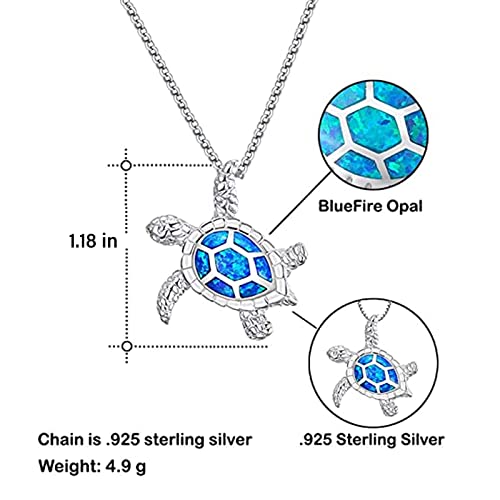 Victoria Jewelry 925 Sterling Silver Blue Opal Sea Turtle Necklace - Health And Longevity, Turtle Pandora Charms Pendant, Hawaiian Necklaces Birthstone Jewelry Gifts For Mom Women Girls #TOP2