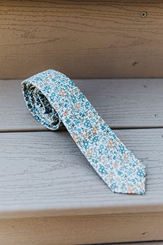 Image of DAZI Men's Skinny Tie Floral Print Cotton Necktie, Great for Weddings, Groom, Groomsmen, Missions, Dances, Gifts.