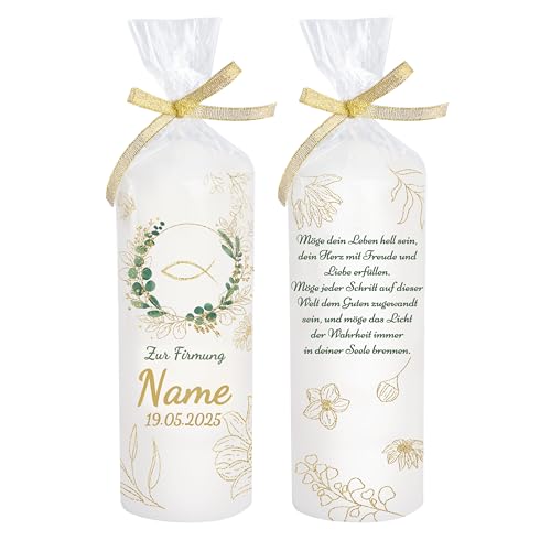 Candle Confirmation Eucalyptus Green Fish Individual Name and Date Supplementary as Table Decoration Lovely Candle Decoration Table Decoration as a Gift Burning Time 30 Hours Diameter 6.8 x Height 15