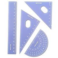 Morices 4 Pcs Jelly Color Geometry Tools, Triangle Protractor Plastic Ruler with Clear Scale, Translucent Math Ruler Drafting Measuring Tool with Storage Box for Home School Use (Purple)
